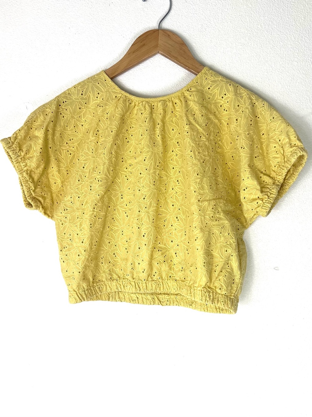 Madewell Yellow Daisy Eyelet Cropped Blouse - Women's Short Sleeve Top